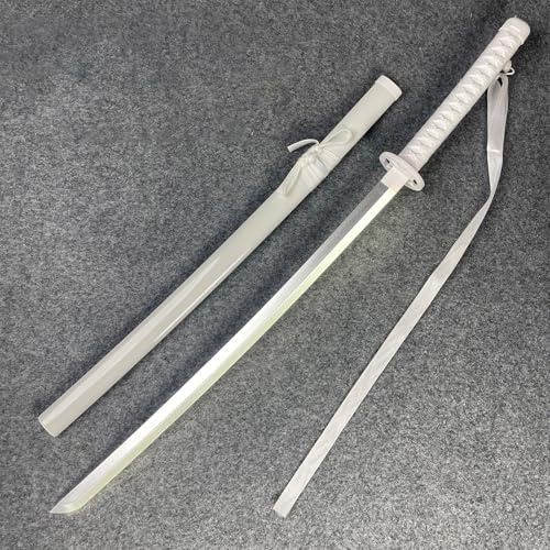 HJHUUA Sabre Laser Blanc de 100 cm,bokken Fait Main avec Bande Lumineuse,Katana en Bois,Sabre de samouraï en Bambou pour Cosplay,fête,entraînement de Kendo,Cadeau
