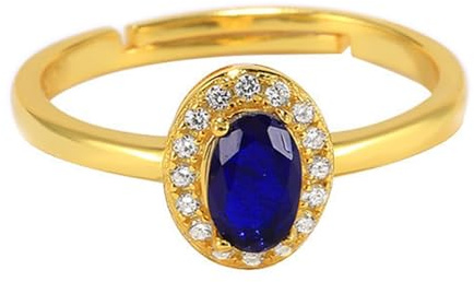 Wycian Vintage Ringe Wasserfest Gold Ring Personalisiert 9K Gelbgold Au375 4X6mm Ovale Form Im Labor Hergestellter Saphir Größe 49 (15.6) Vorsteckring