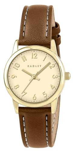 RADLEY Gold Plated Case Full Number Cognac Leather Strap Watch RY21902