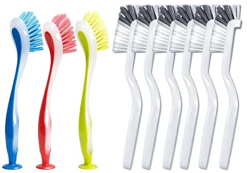 9 Pcs Dish Brushes for Washing Up Brushes for Kitchen Brush for Dishes kit, Dish Washing Brush with Handle, Dishwashing Brushset for Cleaning Sink Dishes Kitchen Scrubbing Brushset