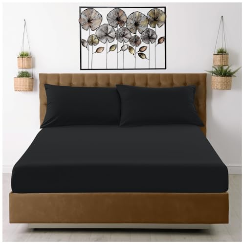 GC GAVENO CAVAILIA Microfiber Super King Fitted Sheet (25cm) Deep Bed Sheets - Breathable, Fade & Wrinkle Resistant - Elasticated Corners - Mattress Bedsheet (182x200cm) - Black