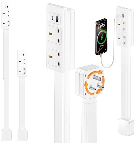 Extendable Swivel Socket Expander - 2 AC + USB Ports, 19-28 Inch for Tight Spaces/Behind Furniture