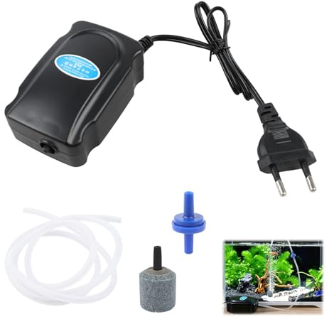 Pompa ad aria per acquario 3 W, bollitore per acquario con tubo in silicone 120 cm, pietra ad aria, valvola di ritegno e silenziosa, pompa ad aria acquario 2 L/min, adatta per acquari da 5 a 300 litri