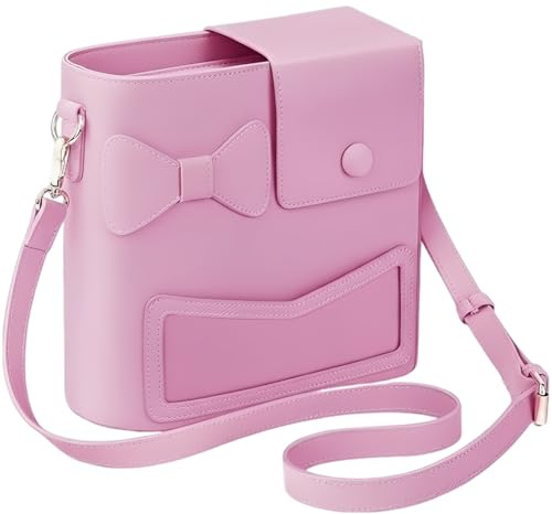 yeeplant Pink Crossbody Bag for Cup Purse, PU Leather Square Shoulder Water Bottle Holder for Travel, Outdoor Portable Carrier with Front Pocket Design, Stylish and Compact Accessory for Daily Use