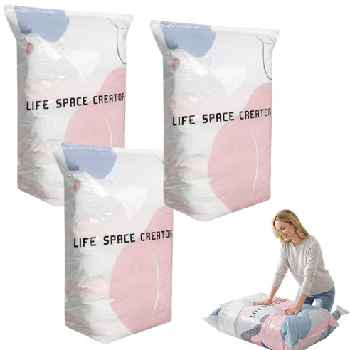 2026 New Vacuum Storage Bags, No-Pump Large Vacuum Storage Compression Bags, for Clothes Duvet Travel and Home Comforters Blankets Bedding Compression, Space Saver (3, 100x80x38cm)