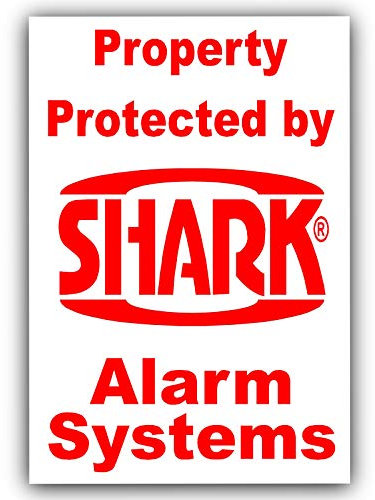 Platinum Place PORTRAIT-Burglar Alarm Bell Box Security Warning Sticker-RED onto WHITE-Shark Burgular Self Adhesive Vinyl Sign