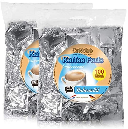 2x Cafeclub Naturmild Kaffeepads Megabeutel je 100 stk. milde Röstung einzeln verpackt