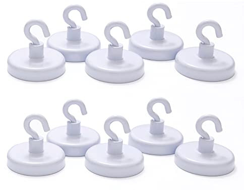 hf hajo - fix Magnet- | Klebe- | Schneideprodukte Magnethaken mit Ferritkern Ø32mm, 10 Stück – magnetische Haken weiß für Büro, Werkstatt, Schule, Haushalt