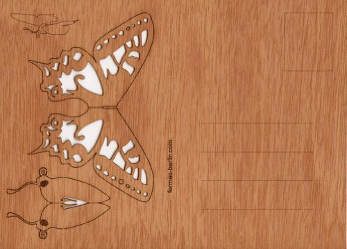 Bastel/Origami - Postkarte aus Holz, Zedernholz, Verschiedene Motive (Schmetterling/Butterfly)