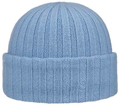 Stetson Surth Kaschmir Wintermütze - hochwertige Wollmütze Damen/Herren - Strickmütze aus 100% Kaschmirwolle - Einheitsgröße 55-60 cm - unifarbene Umschlagmütze Herbst/Winter hellblau One Size