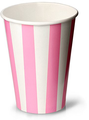 bar@drinkstuff Pink Striped Milkshake Paper Cups 12oz / 340ml, Sleeve of 50