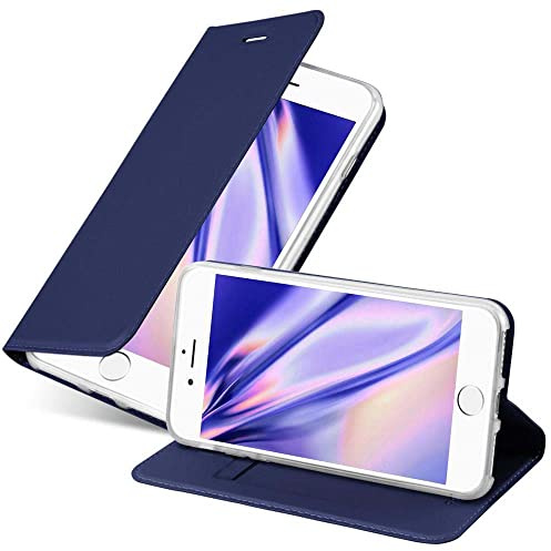 Cadorabo Hülle kompatibel mit Apple iPhone 7 Plus / 7S Plus / 8 Plus aus Kunst Leder Flip Klappbare Magnetische [Kartenfächern] Cover Hülle für iPhone 7 Plus / 7S Plus / 8 Plus Tasche in Blau