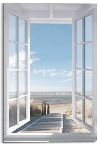 REINDERS Wandbild, Fenster zur Nordsee, Schlafzimmer, Bilder, Wanddeko, Room Decor, MDF, Blau, 90x60cm