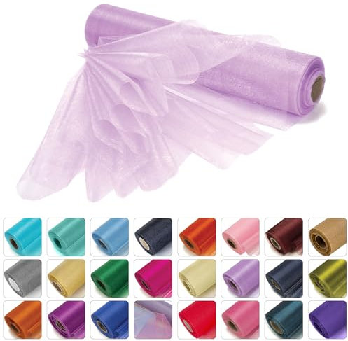 Weddecor, rotoli di organza velati per runner da tavolo, decorazione per matrimoni, fiocchi per sedie, decorazione per il tavolo, nastro per lavori artigianali, 25 m x 29 cm, viola chiaro