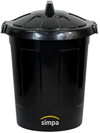 simpa 80 Litre 80L Extra Large Black Plastic Dustbin Kitchen House Garden Storage Unit Bin with Clip Locking Lid.