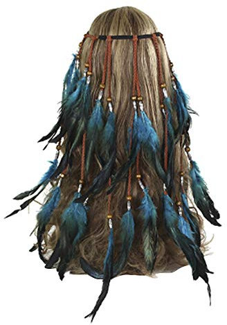 Amorar Damen Stirnbänder Indianer Kopfschmuck Feder Kopfband Haarband Hippie Stirnband Fancy Federschmuck Bohemien Haarschmuck Haarbänder Karnevalskostüme Zubehör für Party Strand Fotografie