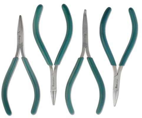 The Beadsmith Micro-Fine 4-Piece Plier Set with Storage Case – 5 Chain Nose, Round Nose, Flat Nose & Bent Nose Pliers, Precision Jewelry-Making Tools for Beading & Wirework