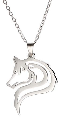 VASSAGO Halskette mit Wolfskopf-Anhänger aus Edelstahl, Wildtier-Charm, Silberkette, Halsketten für Männer, Frauen, Teenager, Metall
