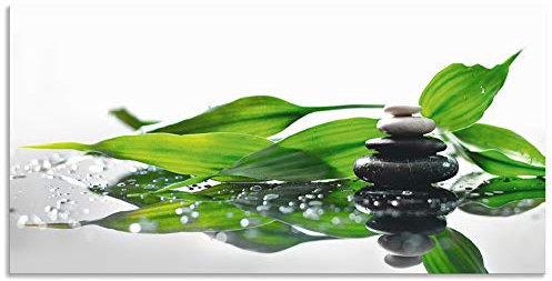 ARTland Wanddeko Wandbild Alu Verbundplatte für Innen & Outdoor Bild 60x30 cm Wellness Zen Stein Fotografie Grün Spa mit Steinen und Bambus S7LT