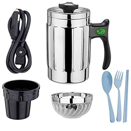 YSSMAO Stainless Steel Travel Heating Cup 12V Car Kettle Boiling Water Cup Stainless Rice Cooker Water Heater Portable Kettle Heating Electric Travel Car Accessories,600ml