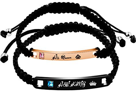 Uloveido Seine Königin und Ihr König Paare Armband handgefertigte geflochtene verstellbare Seil gewebte Armreif für Frauen Männer (Königin König)