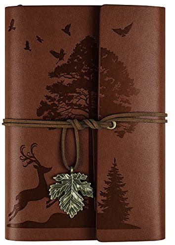 Diario per notebook in pelle, Diario ricaricabile per donne ragazze, diario per viaggiatori retrò foderato A6 13 x 18,5 cm (Marrone)
