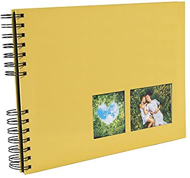 Exacompta 15007E MILANO Spiral-Fotoalbum 150 Fotos 50 schwarze Seiten Format 32 x 22 cm Einband aus gelbem Papier mit Textileffekt Fenster zur individuellen Gestaltung FSC® zertifiziert