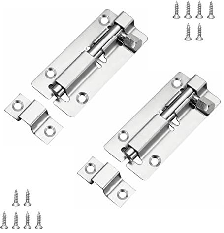 JelKen 2 Pack Door Lock Bolts 3(75mm), 304 Stainless Steel Door Latch Slide Bolts Lock with Screws for Bathroom Bedroom Shed Garden Toilet, 3 Inch