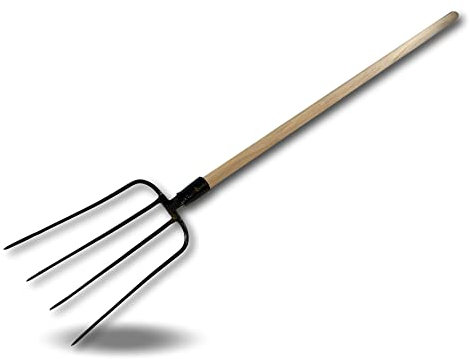 Fourche 4 dents fines | Manche 120 cm bois fabriqué en France | Tête acier forgé | Fumier foin paille végétaux | Nettoyer écuries étables | Jardinage épandage fanage | Kibros FCHFINM