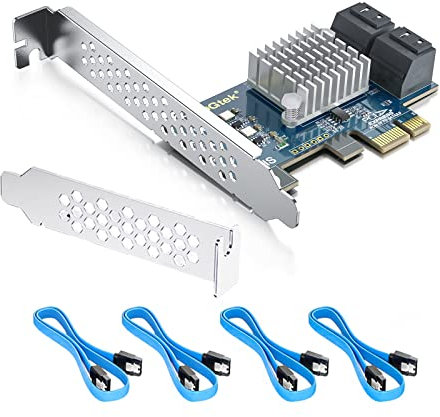 10Gtek PCIe SATA Card 4 Port with 4 SATA Cables and Low Profile Bracket, 6Gbps SATA3.0 Controller PCI Express Expansion Card, X1, Support 4 SATA 3.0 Devices
