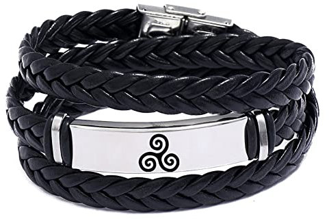 Stilvolles Geflochtenes Leder Armband, Ankh/Auge des Horus/Böser Blick/Dreifachmond/WWJD/Kreuz/Wikinger Amulett Symbol Armreif, ReligiöserHeidnischer Talisman Symbolischer Schmuck für Männer Frauen