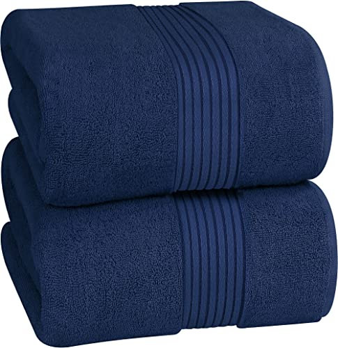 Utopia Towels - 2er Großes Badetuch mit Aufhänger - 100% gekämmte ringgesponnene Baumwolle, sehr saugfähig große Badetücher 90 x 180 cm, hochwertiges Saunatuch (Marineblau)