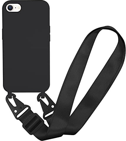 MBSLFY Funda de Silicona para teléfono móvil iPhone 6/6S/7/8/iPhone SE 2022 con Correa, cordón de Silicona con cordón extraíble para Colgar, Resistente a los Golpes, Negro