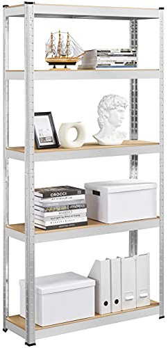 Yaheetech Garage Shelves 5-Tire Utility Rack Adjustable Shelving Unit for Home Office Garage, with Gloves, 90 x 30 x 180cm, Silver