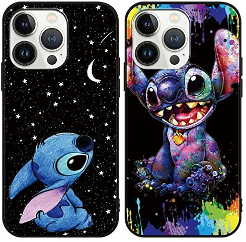 Omyzo [2 Stück Stitch Handyhülle für iPhone 13 Pro Hülle 6,1,Cute Sweet Karikatur Anime Einzigartige Lustig Ultra Dünn Matt Weich Silikon Stoßfest Kratzfest Case Schutzhülle für iPhone 13 Pro
