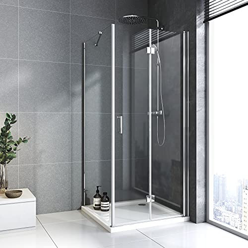 Duschkabine 120x90x195cm Falttür Großer Öffnungsraum 180º Eckig Dusche Duschwand Duschtür mit Seitenwand Duschwand Glas Duschtrennwand 6mm ESG Sicherheitsglas