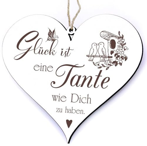 dekolando Tante Holz Schild Deko Herz - Glück ist eine Tante wie Dich zu haben + Anhänger Beste Tante der Welt - Patentante Lieblingstante Tanten Tanti Auntie Weihnachten Geburtstag Vintage