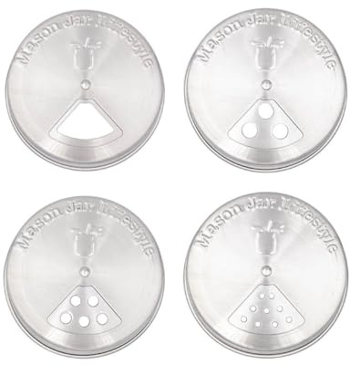 Spice Shaker Adjustable Stainless Steel Lids for Mason Jars (4 Pack, Regular Mouth)