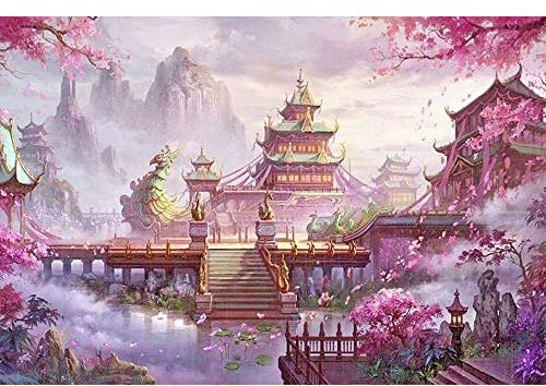 DCIDBEI Pintura Diamante Paisaje Japones 50x40 cm 3D Ai Diamond Painting Paisajes Cuadrados Pintura Diamante Cuadrado Mosaico Pintura de Diamantes Castillo de Flores Punto de Diamante Flor de Cerezo
