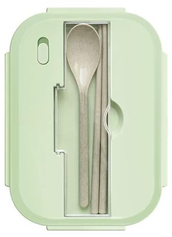 Caja de vidrio para vajilla verde matcha separada, sin partición, 1040 ml, bolsa de oso