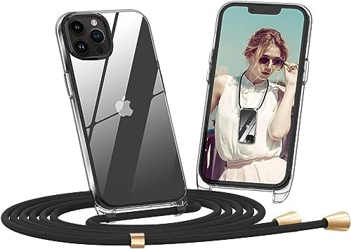 Dniodio Handykette Hülle für iPhone 14 Pro Hülle mit Band Silikon Necklace(abnehmbar) Transparent Hülle mit Kordel zum Umhängen TPU Handy Schutzhülle(1.6M)