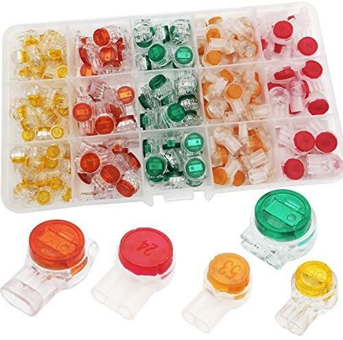 CTRICALVER 174 Pcs Telephone Wire Connectors, UY/UY2/UR/UR2/UG Phone Wire Splice Kit, Jelly Crimp Connectors, Clear Button Telephone Cable Connectors, for Data Cable Telephone Wire
