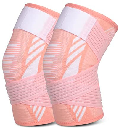 Rodillera deportivas para mujeres y hombres 1 par Rodilleras menisco y ligamento rodillera de compresión para deportes, dolor articular, tendiniti (rosa, M)