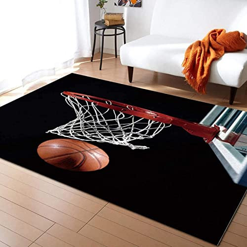 TEMLAN Basketballkorb, Schwarzer Hintergrund Teppiche Gegend, Basketballliebhaber Kleiner Teppich für Wohnzimmer, Schlafzimmer, Kinderzimmer, Büro, etc 100 x 150cm