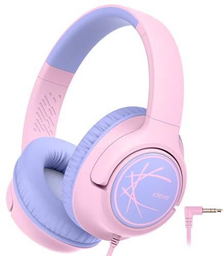iClever Kopfhörer Kinder, Kinderkopfhörer mit Kabel 85dBA Sichere Lautstärke, Stereo Sound, Over Ear Faltbare 3.5 mm Jack Kinder Kopfhörer für iPad, Tablets, Schule, Reisen, Rosa