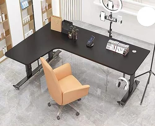 PRUJOY Moderner Eckschreibtisch aus Holz, PC-Schreibtisch, Computer-Büroschreibtisch, beweglicher Hub-Computertisch 120 x 100 x 100 cm (Black Left)