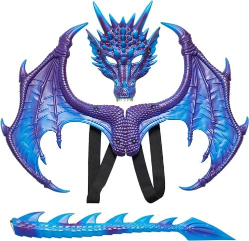 Sunshine Smile Costume de Dragon pour Enfants et Adultes - Ailes, Masque d'Halloween, Ensemble de Cosplay Dinosaure pour Garçons et Filles