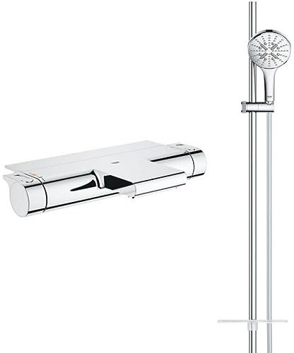 GROHE - Robinet Bain thermostatique avec Tablette Grohtherm + Ensemble de Douche Rainshower