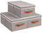 YheenLf 3-Pack Storage Boxes, Decorative Fabric Organizer Container Baskets with Handles for Shelves, Collapsible Clothes Cubes with Detachable Lid, Gray, 41×25×16.5 cm