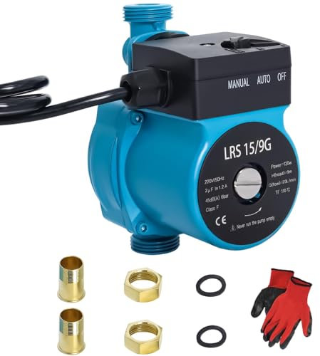 LRS15/9G Umwälzpumpe für Warmwasser, Heizungspumpe für Heizung 120W, Zirkulationspumpe für Heizkessel, Zirkulationspumpe für den Haushalt, Maximale Höhe 9m mit Handschuhen von Gekufa